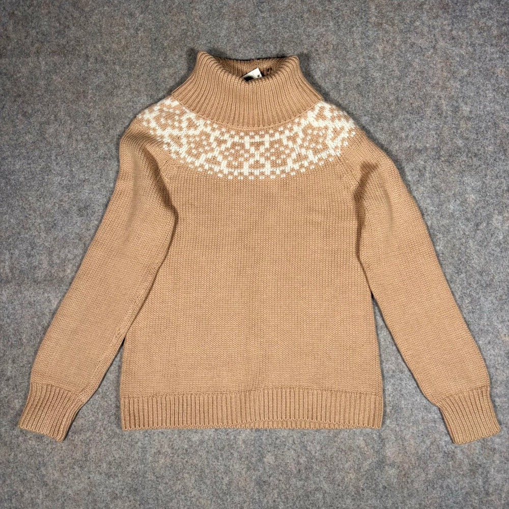 Talbots Turtleneck Sweater Womens PM Tan Fair Isle Wool Mohair Blend Neutral NWT